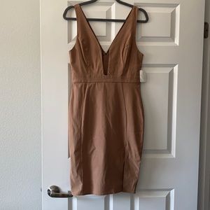 Deep V Nude Cocktail Dress